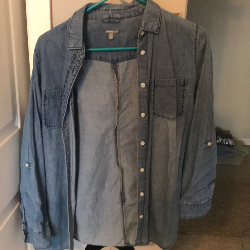 Denim fabric button up shirt
